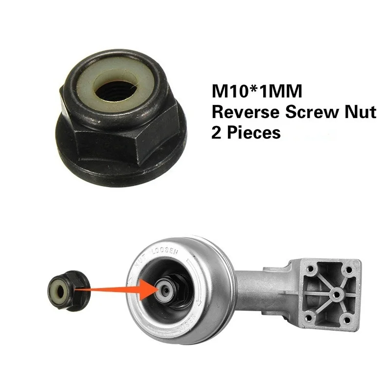 Accesorios para herramientas eléctricas de jardín, desbrozadora de gasolina, repuestos, 2 piezas, tuerca de tornillo inverso Universal M10x1