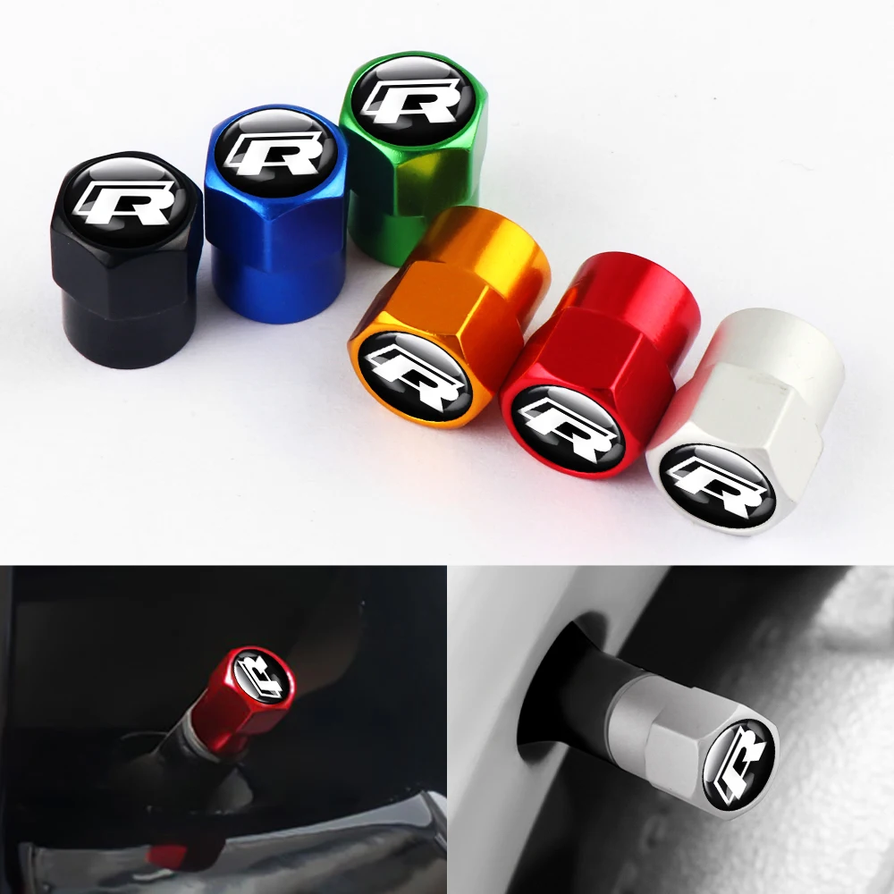 Aluminum Tire Valve Caps Dustproof Car Tyre Wheel Stem Air Valve Cover For R Volkswagen VW Tiguan Touran CC T-ROC Golf Polo GTI