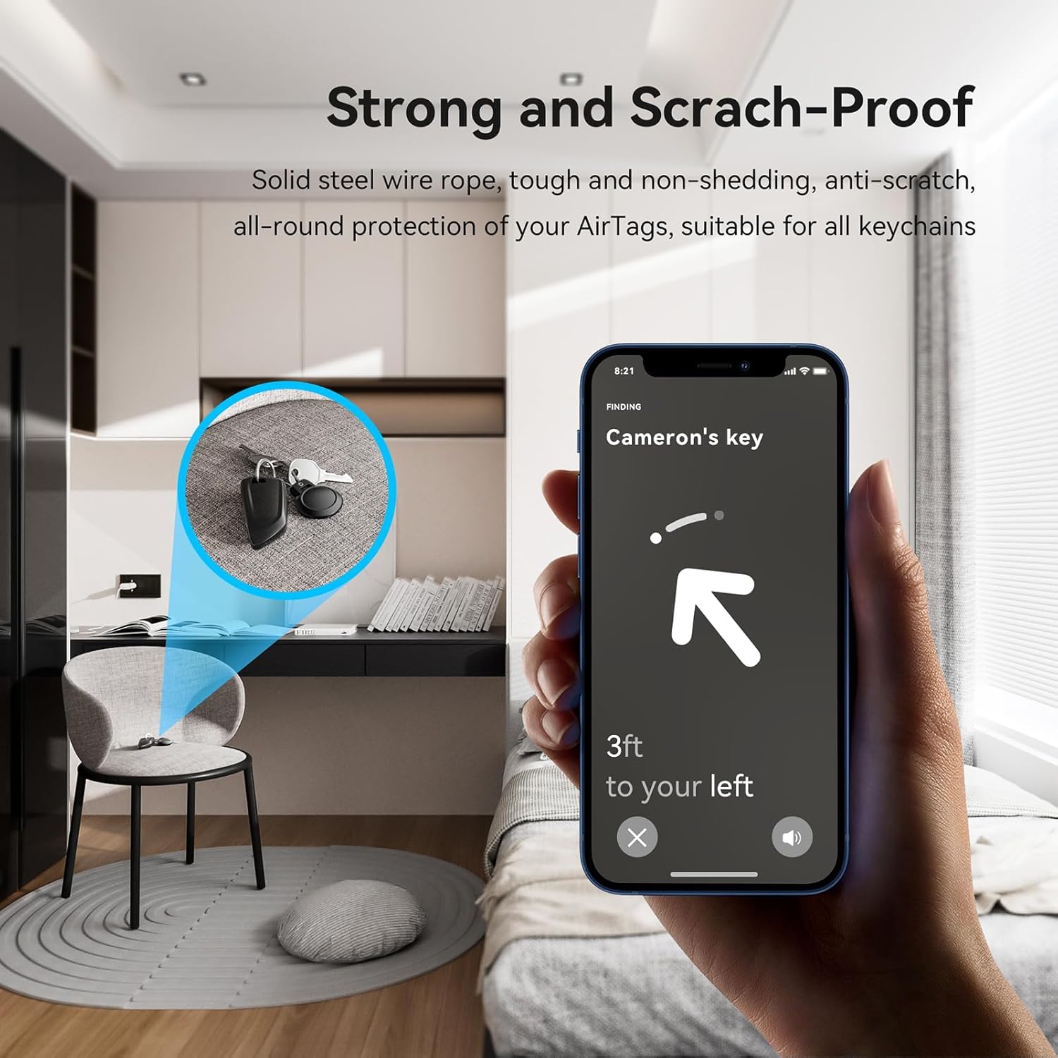 Airtag Holder for Apple Airtag Case with Wire Cable Waterproof Airtags Keychain Protective Cover for Luggage Backpack Key Pet