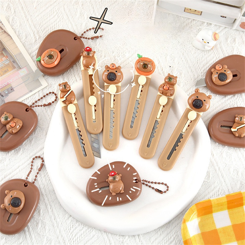 Cute Plastic Capibara Cutter Cartoon School Office Supplies Paper Cutting Tool Mini Retractable Letter Opener