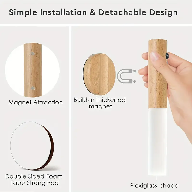 Smart Motion Sensor Night Light LED โคมไฟติดผนังแม่เหล็กแบบชาร์จไฟได้แบบพกพาสําหรับห้องโถงห้องนอนบันไดห้องน้ําตู้ตกแต่ง