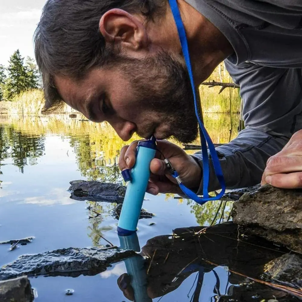 Filtro de agua portátil Personal de supervivencia al aire libre, filtro de agua con pajita para senderismo, Camping, viajes y preparación para emergencias
