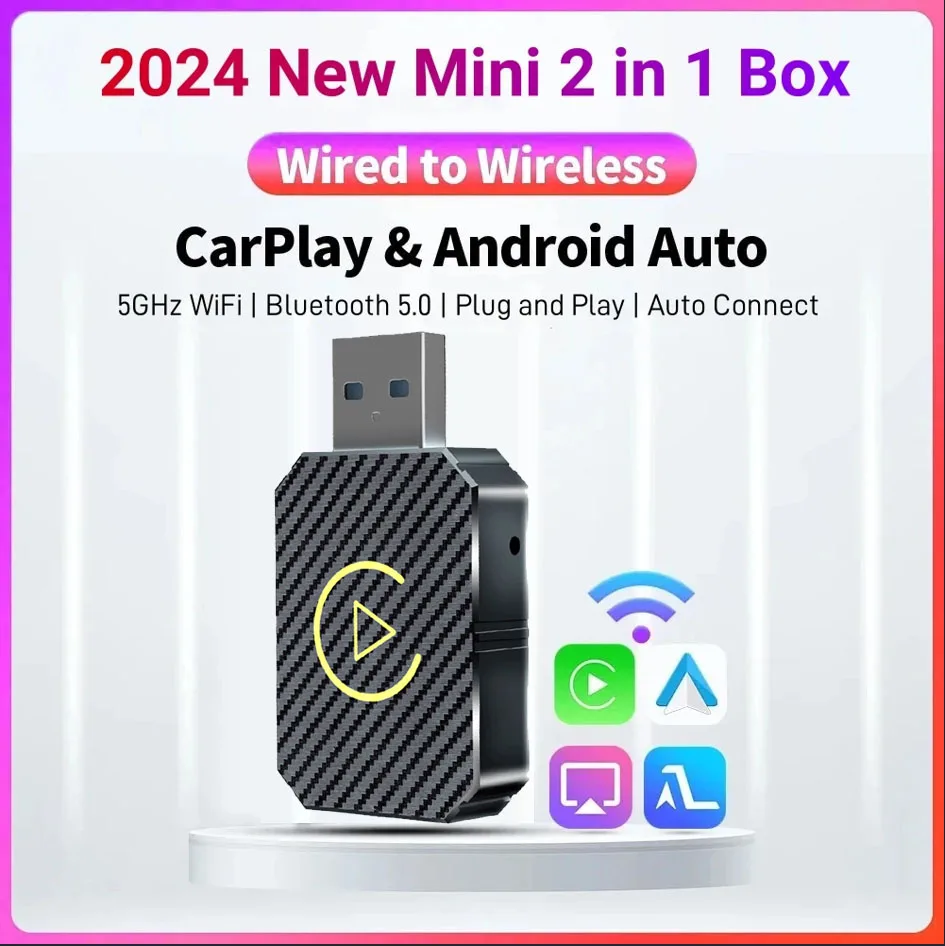 Adaptador Carplay inalámbrico 2 en 1 para Apple iOS Android Auto USB inteligente Plug and Play para Havel Kia Volvo Audi MG VW Hyundai Jeep