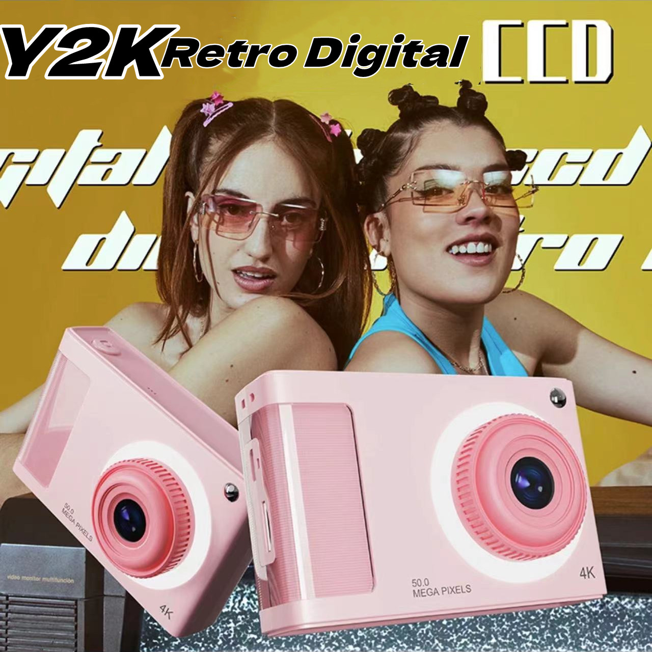 Y2K CCD-Kamera 1080P 48MP tragbare Kinderkamera 8-facher Zoom mit zwei Linsen 2,8-Zoll-TFT-Bildschirm für Jungen Mädchen Teenager Geschenk