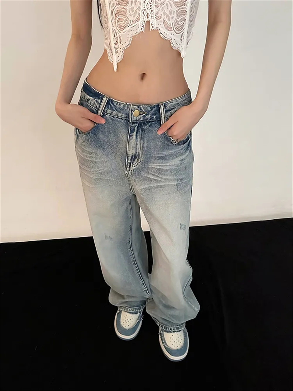 Y2K だぶだぶのジーンズ女性ヴィンテージストリート特大レトロ韓国スタイルデニムパンツスキニーヒッピーストレートワイドレッグデニムパンツ