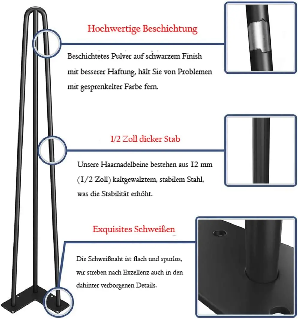 4 pezzi 4-34 "nero hardware raccordo metallo ispessimento piedini barra in acciaio mobili a forma di V due/tre comodini in ferro biforcuti
