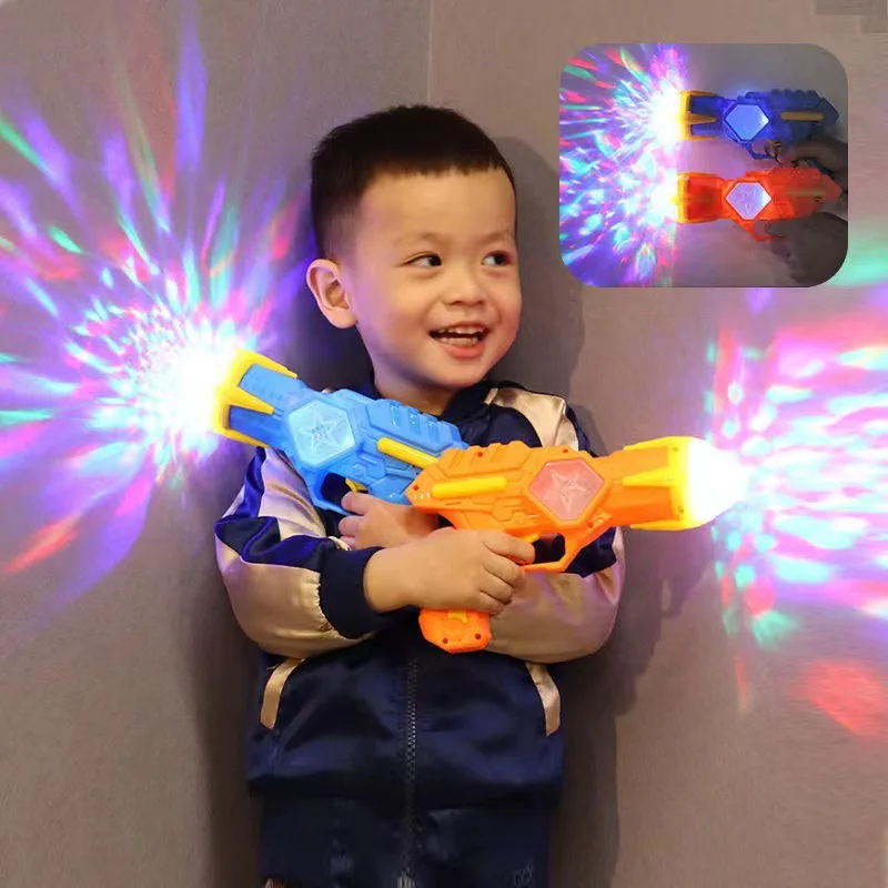 ของเล่นเด็กปืนโปรเจคเตอร์ปืนพกไฟฟ้าพลาสติกปลอดภัยสีสันปืนแบตเตอรี่ไฟเพลงสําหรับเด็กผู้หญิงของขวัญ