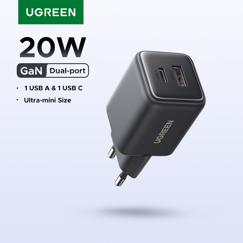 UGREEN 20W GaN cargador Mini USB C cargador de teléfono PD3.0 QC3.0 para iPhone 17 16 15 Pro Max Samsung S25 Xiaomi Tablet iPad Air Pro