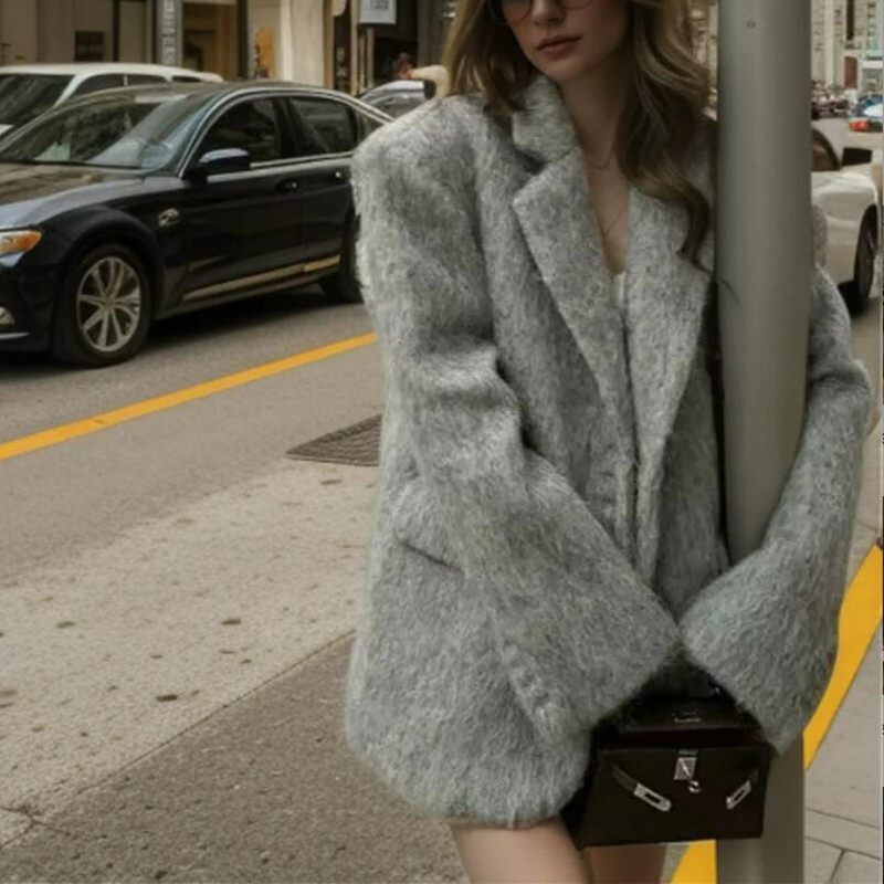 女性のヴィンテージロングハーギブレザー、フロントポケット付き、ルーズオーバーサイズスーツ、ピンクコート、ボーイフレンドファッション、ストリートウェア、4色、2024