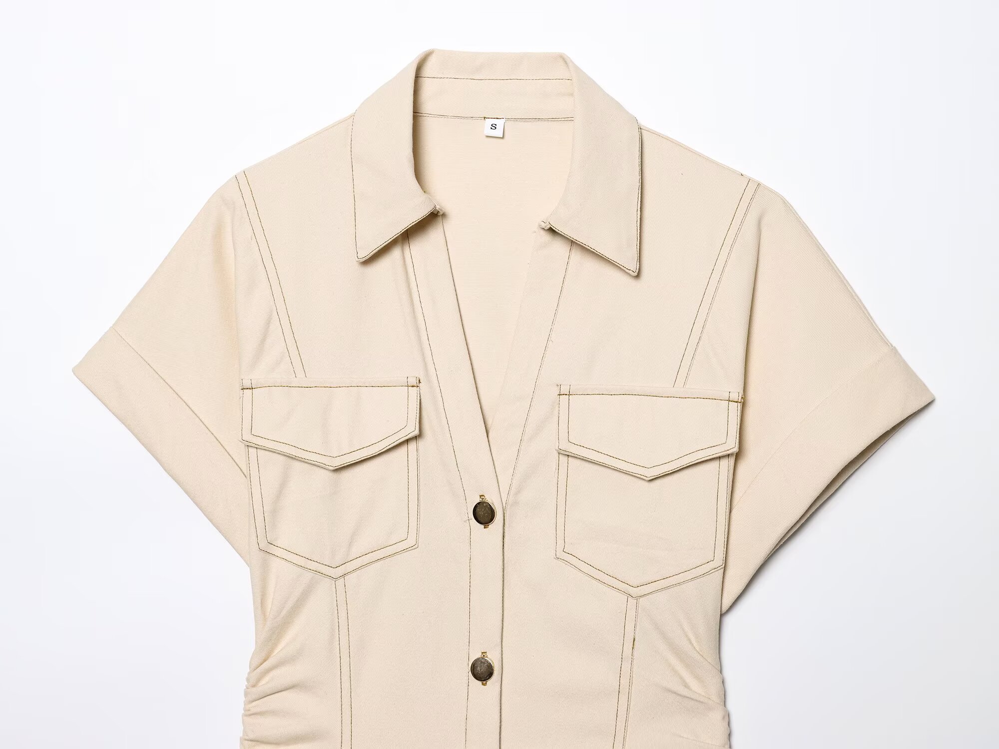 ETJ 2025 Sommer neue Damen elegante Mode Taille plissiert V-Ausschnitt Kurzarm Temperament Denim MIDI Kleid