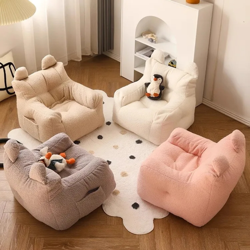 Cute Children's Reading Sofa, Small Cotton and Linen Lamb Chair, Removable Washable Fabric Seat, Lazy Sofa Children's