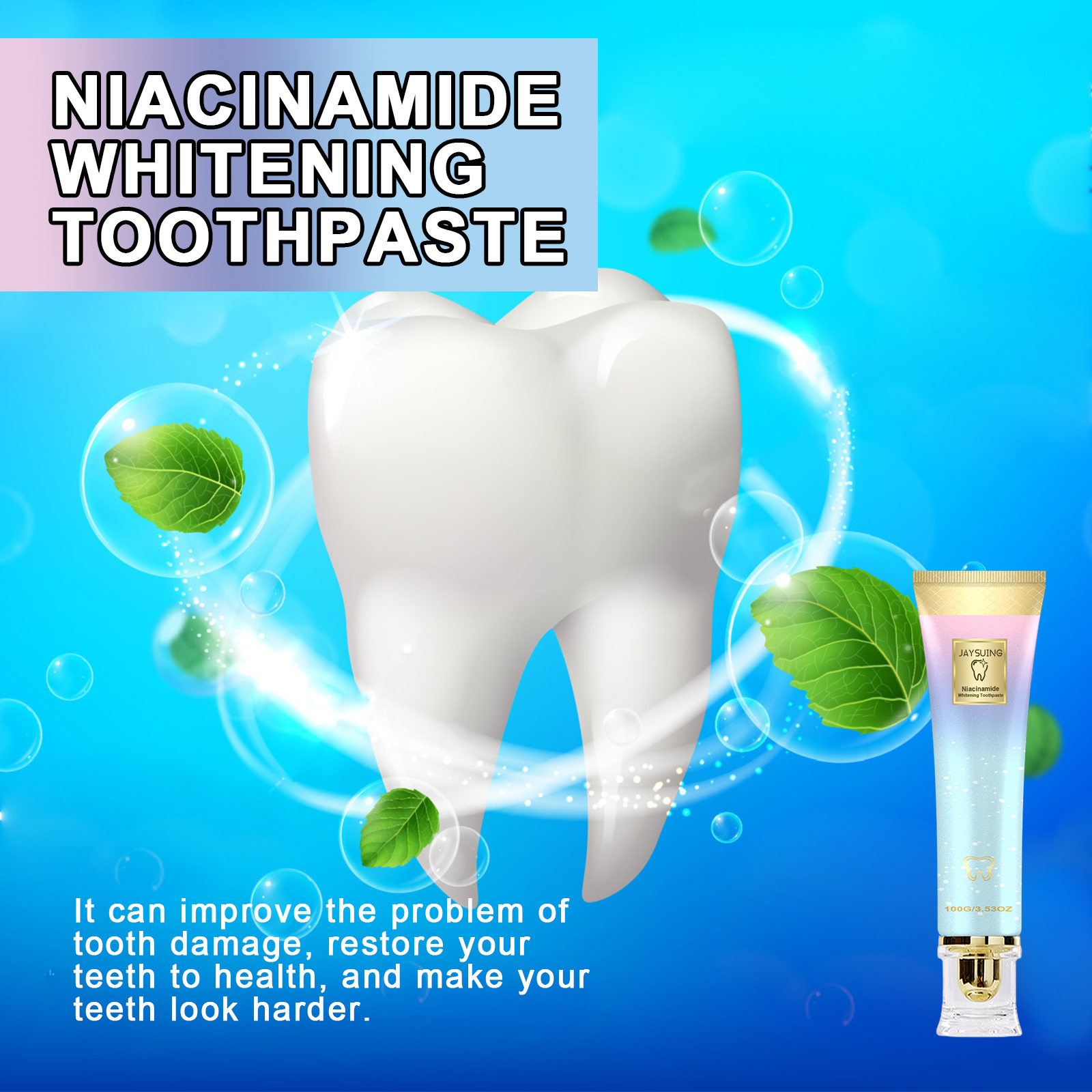 Niacinamide W-hitening Toothpaste Stain Removal Sensitive Teeth Strengthening Dazzling White Fresh Breath Mint Flavor Oral Care