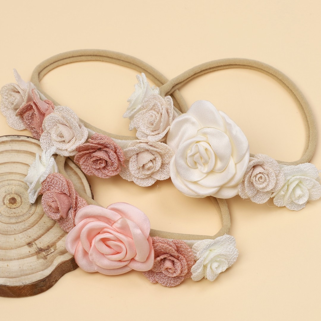 3 ピース/セット女の赤ちゃんヘッドバンド新生児弾性花幼児ヘアバンド子供帽子ナイロンソフトヘアバンド子供ヘアアクセサリー