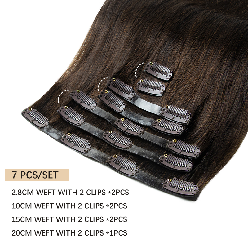 Clip Invisible dans l'extension de cheveux pince de trame de bande d'unité centrale injectée dans l'extension de cheveux humains 7 pièces/ensemble 12-24 pouces 100G 120G pince sur cheveux