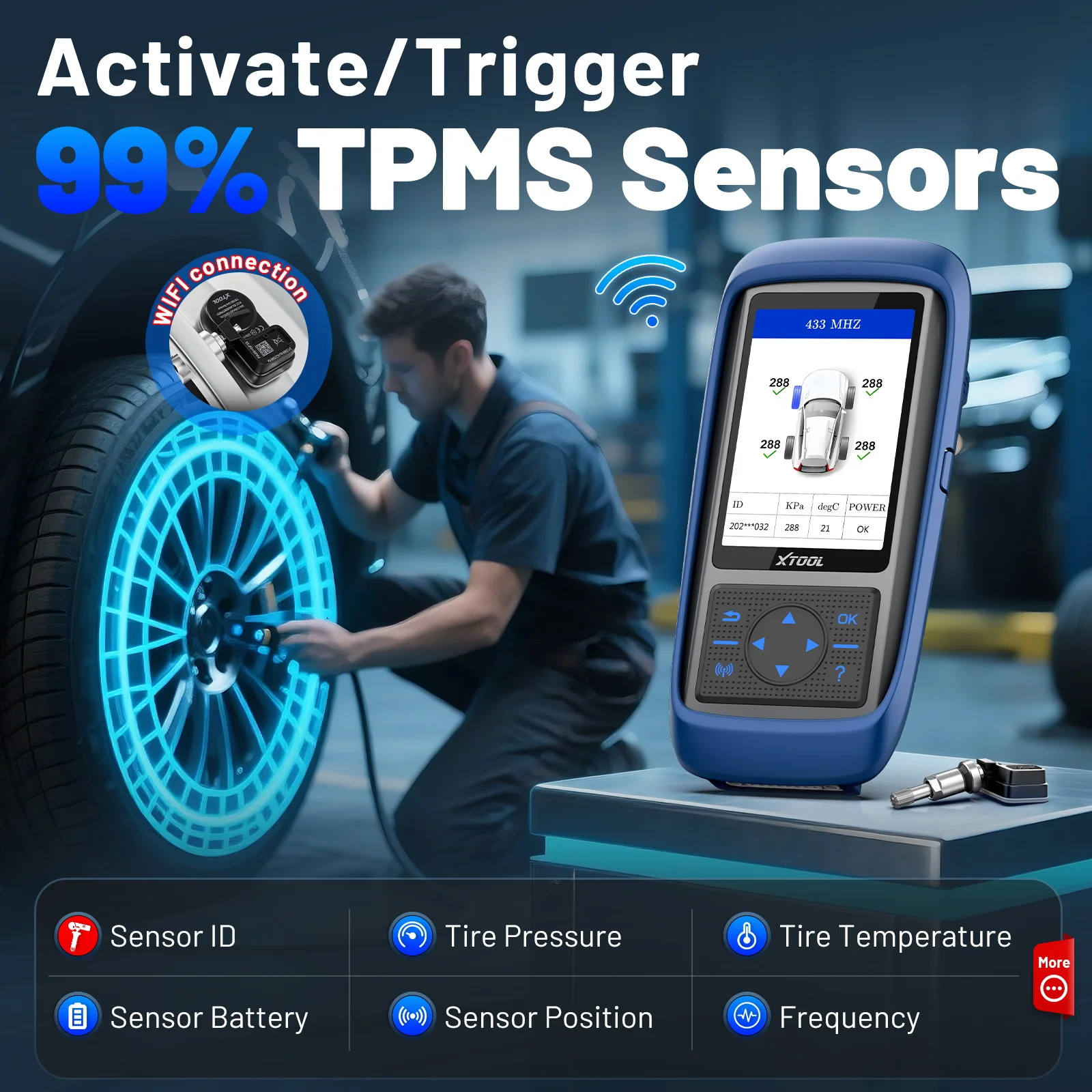 Xtool tp150 wifi tpms ferramenta de diagnóstico de programação ativar todos os sensores funciona em 315 433mhz monitor de pressão dos pneus ler dtcs claros