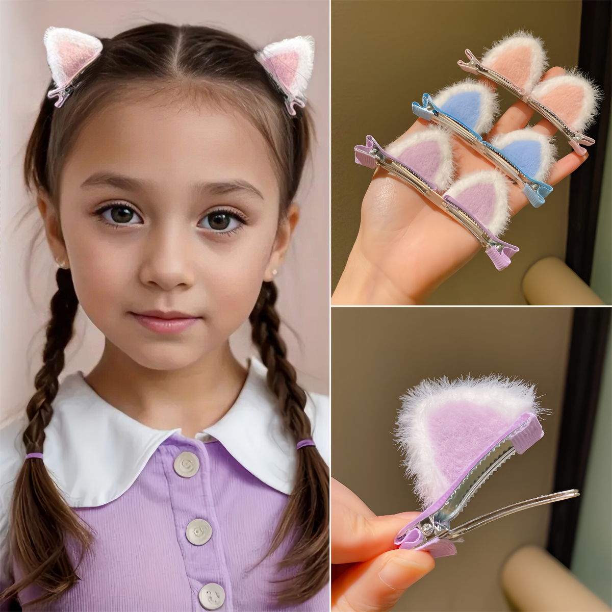 2 unids/set nuevo lindo sólido Orejas de conejo Clips para niñas hechas a mano Kawaii pasadores sombreros accesorios para el cabello para niños