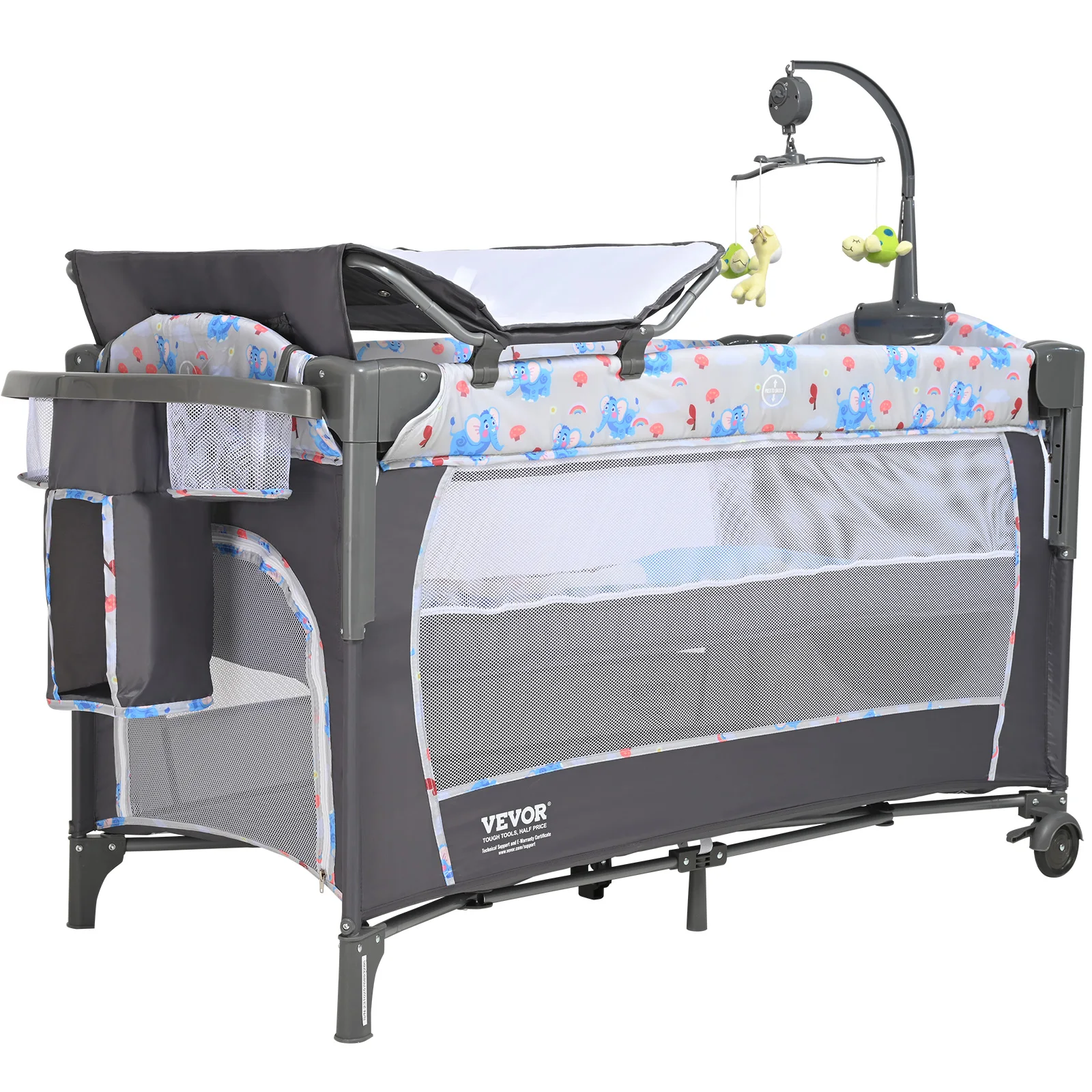SucceBuy Culla per bambini Capacità di carico di 77 libbre Culla per bambini portatile facile da piegare Comodino con cestino portaoggetti e ruote