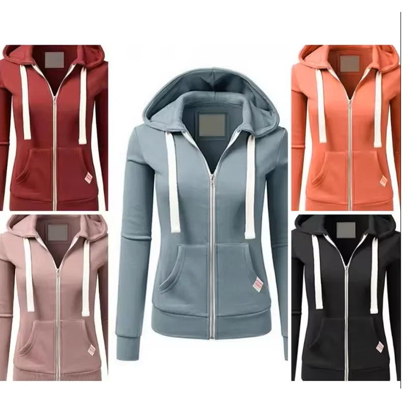 Otoño/Invierno nueva mujer personalizada moda deportes Sudadera con capucha manga larga cordón bolsillo cremallera abrigo suéter de lana Top CYXX386