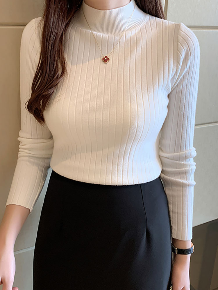 ITOOLIN Damen-Pullover aus Kaschmir, schmal, weich, gestrickt, Pullover mit Stehkragen, solide T-Shirts, Halb-Rollkragenpullover für Damen, Winter