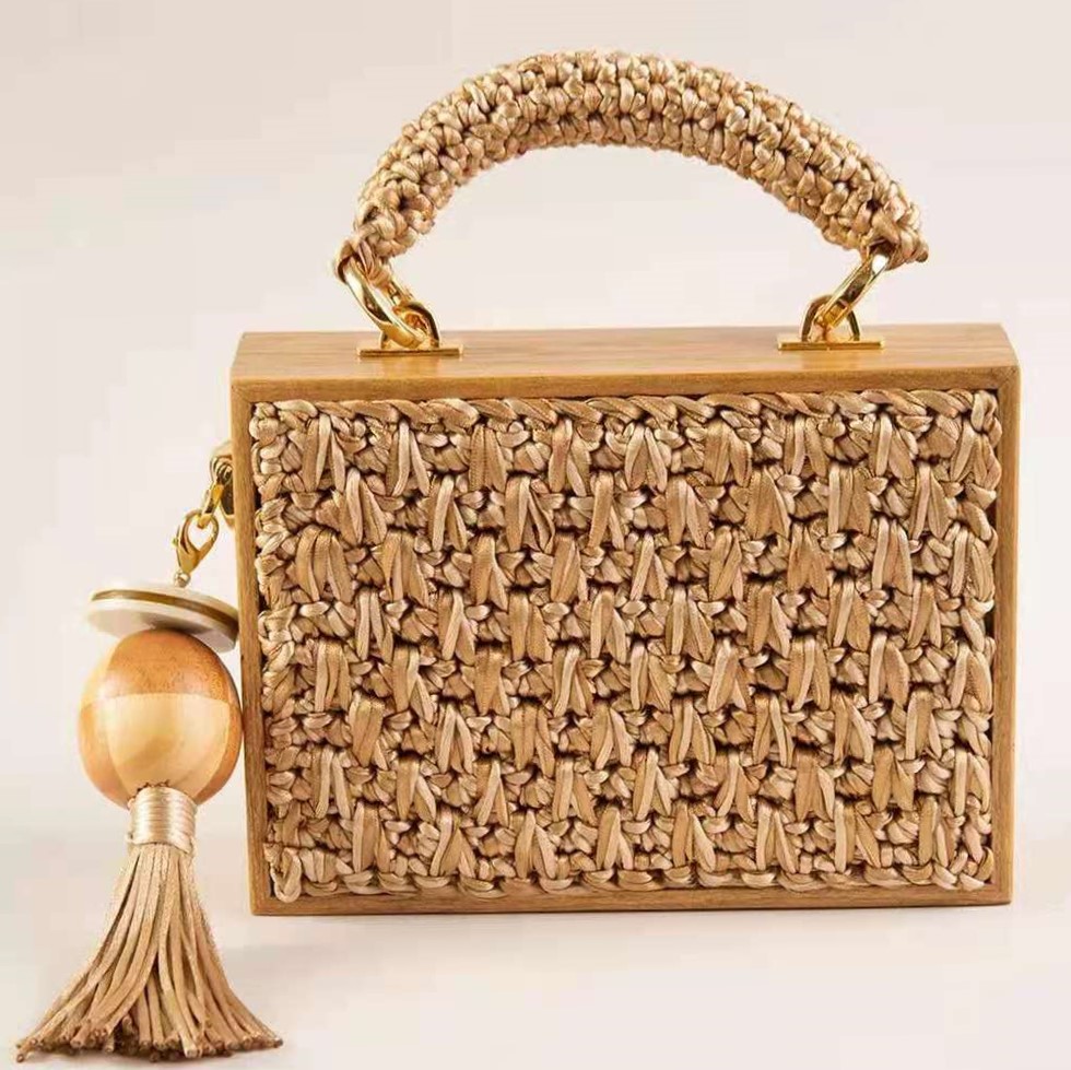 Tassel palha saco para as mulheres, mão saco, corda do rattan, correia de corrente quadrada, tote praia, crossbody, moda, verão, 2024