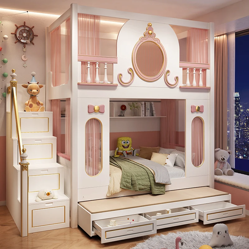Children's bed Girl on and off bed Dream castle Princess bed Up and down with the same width Double bunk high