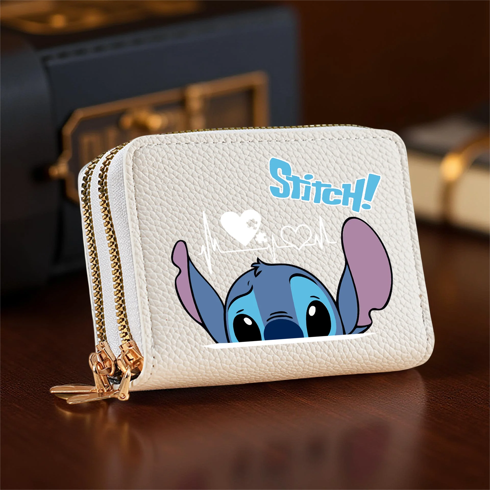 Cartera de cuero PU con diseño de punto: monedero corto con doble cremallera y ranuras para tarjetas, estilo lindo de dibujos animados, 4 colores disponibles