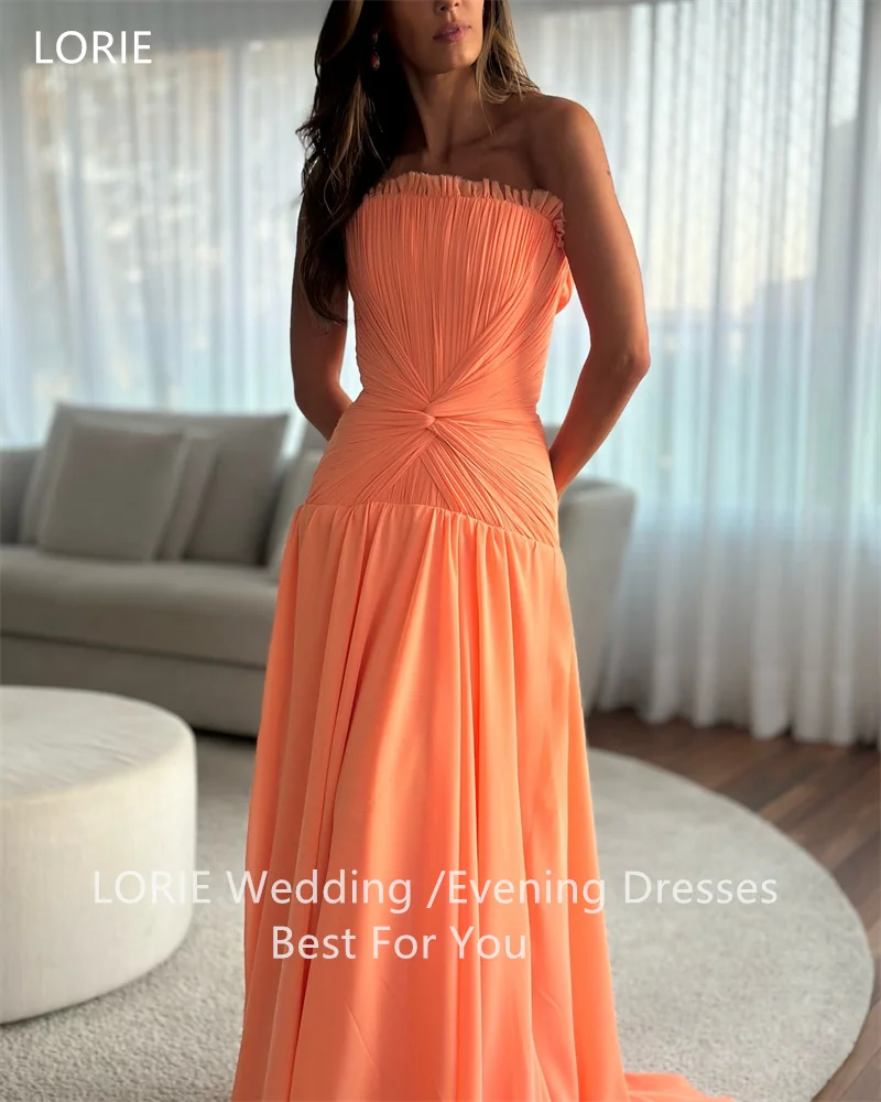 LORIE Orange A-line Evening Dresses Long Sense of design Pleat Strapless Party Dress Elegant Floor-Length Prom Gowns Customized