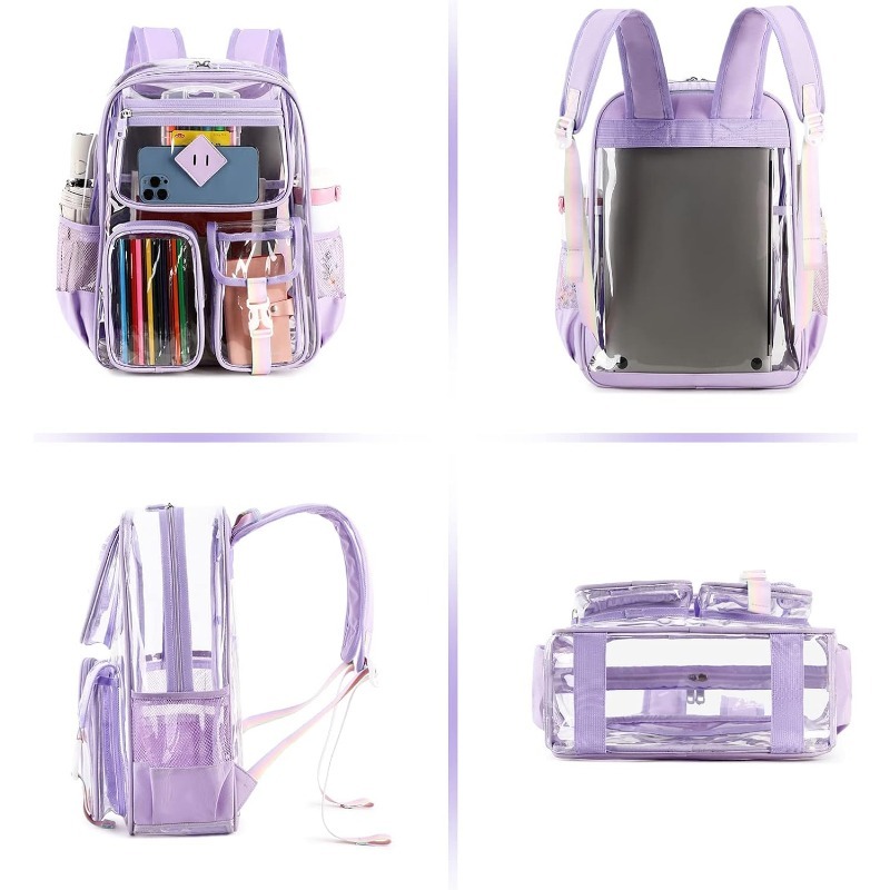 Clear Backpack for Girls, Fashion PVC Transparent Bookbag for Kids & Teens Waterproof Large Capacity Elementary School Backpack