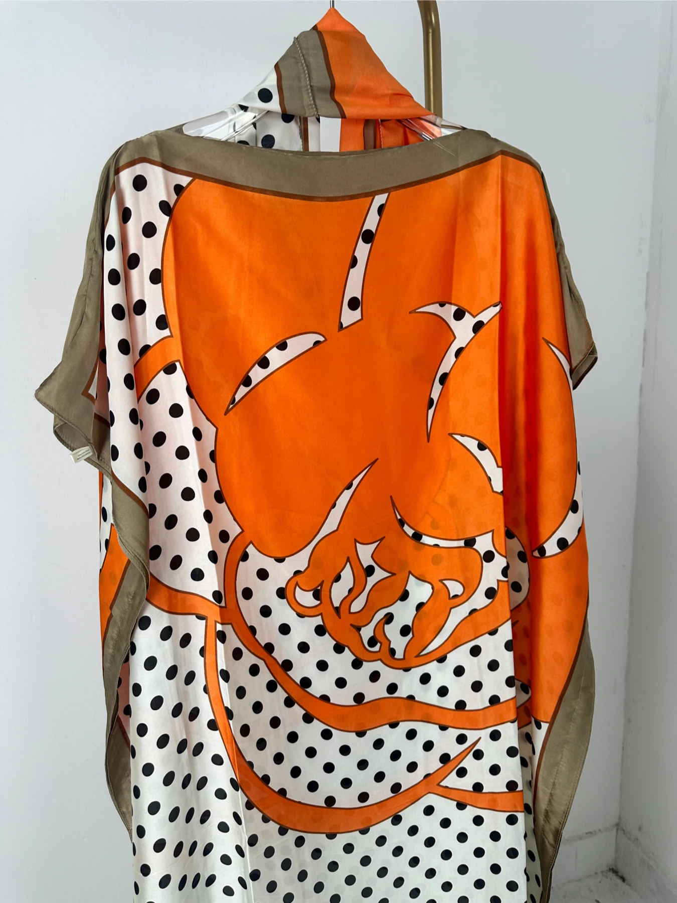 Vestido kaftan com gola redonda, vestido elegante com manga morcego e lenço, roupas femininas