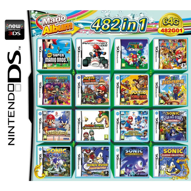 Direto da fábrica 3ds nds 208 em 1 cartão de jogo combo cartão 510 em 1 nds cartão combo nds cassete 482 em 1 23 em 1 jogo clássico presente