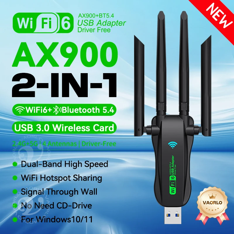 WIFI6 AX900 USB WiFi Bluetooth 5.4 Беспроводной адаптер двухдиапазонный 2,4G + 5 ГГц 4 антенны 900 Мбит/с приемник сетевой карты для WIN 10/11