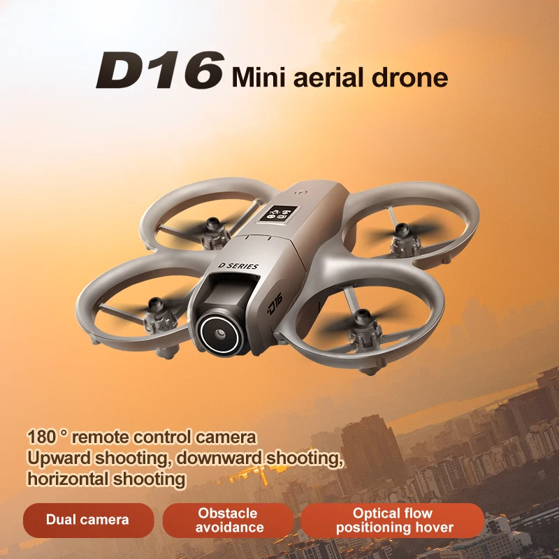 NOVO D16 RC Drone Mini Evitar Obstáculos de Fluxo Óptico 180 °   Quadcopters com controle remoto de câmera dupla 8K eletricamente ajustável
