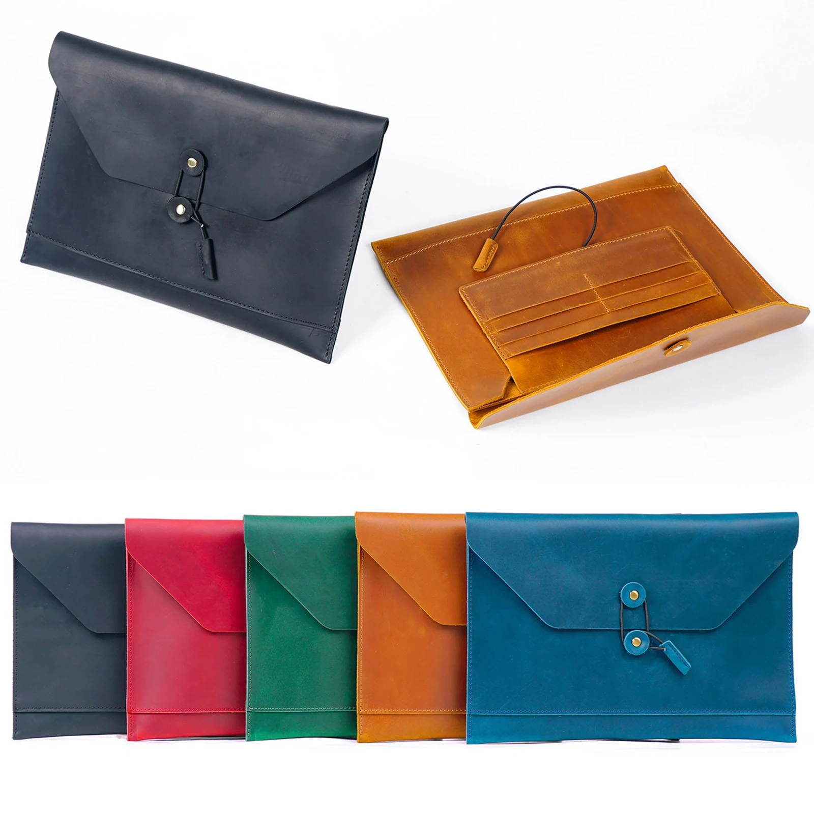 Genuine Leather iPad Sleeve Case with File Organizer - Document Storage Multifunctional Protective Folder with Card Slots