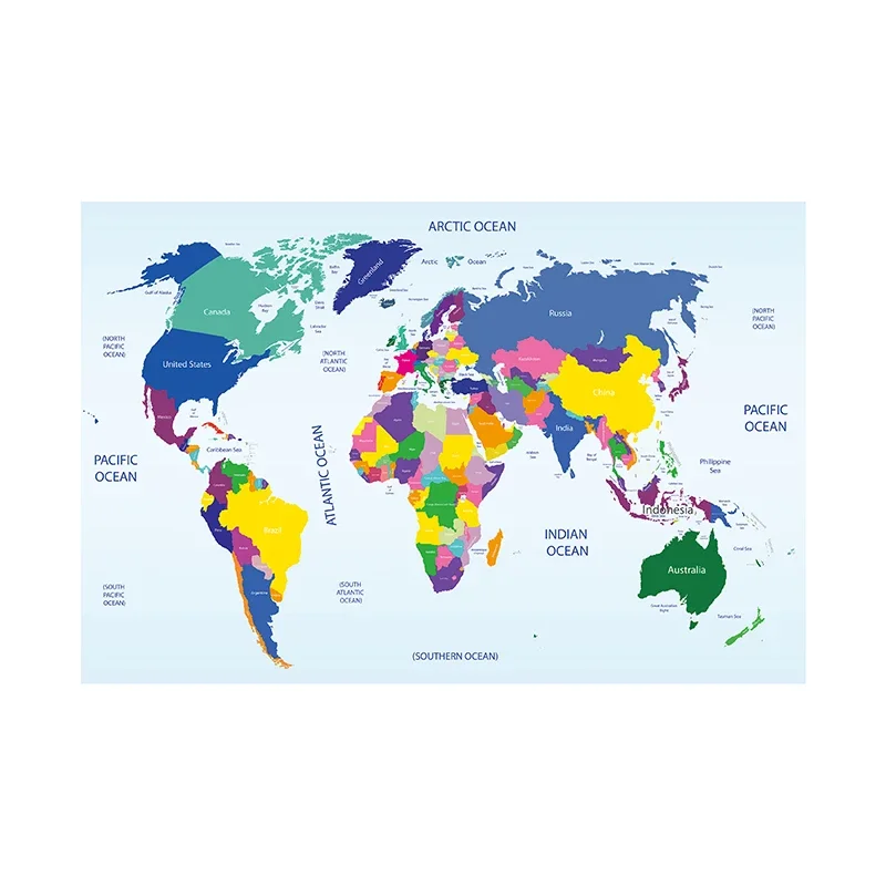 Mapa del mundo, pintura de pared de 100x70cm, lienzo no tejido, póster artístico, impresiones decorativas modernas, suministros de estudio para habitación, oficina y escuela