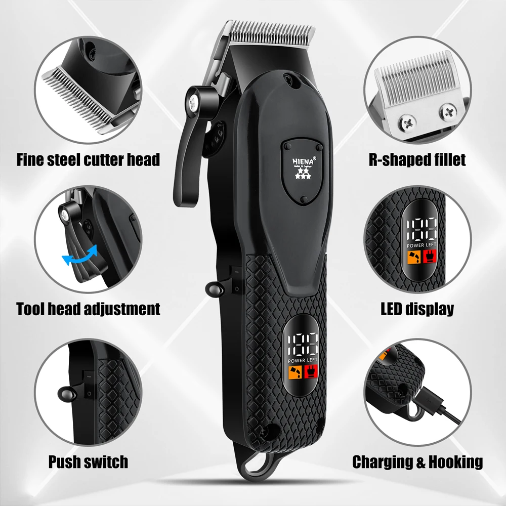 HIENA clipper ผมเครื่องโกนหนวดกรรไกรไฟฟ้ามืออาชีพ PUSH ร้านตัดผมผม Trimmers ตัดผม Trimmer สําหรับชาย