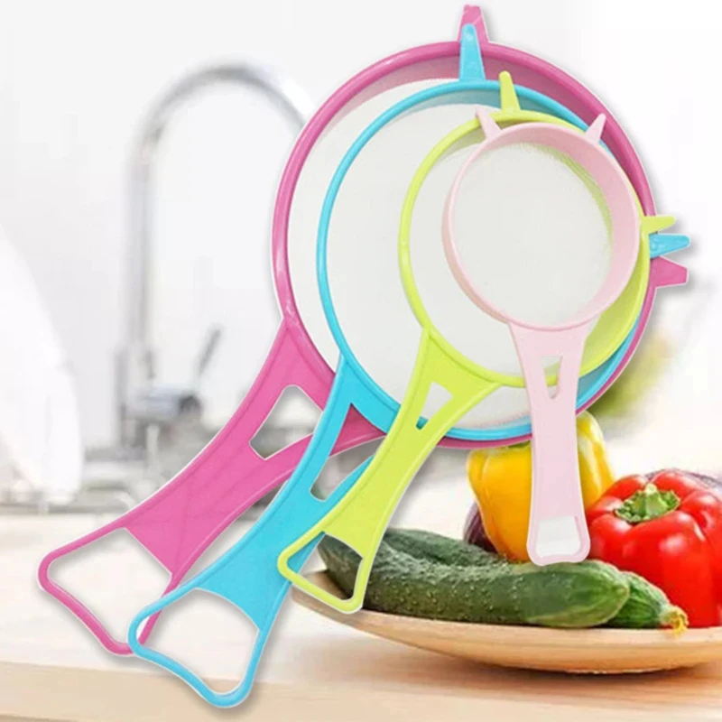 New 4Pcs Plastic Fine Mesh Filter Colander Soy Milk Sieve Flour Sieve with Handle Juice and Tea Filter Kitchen Tool