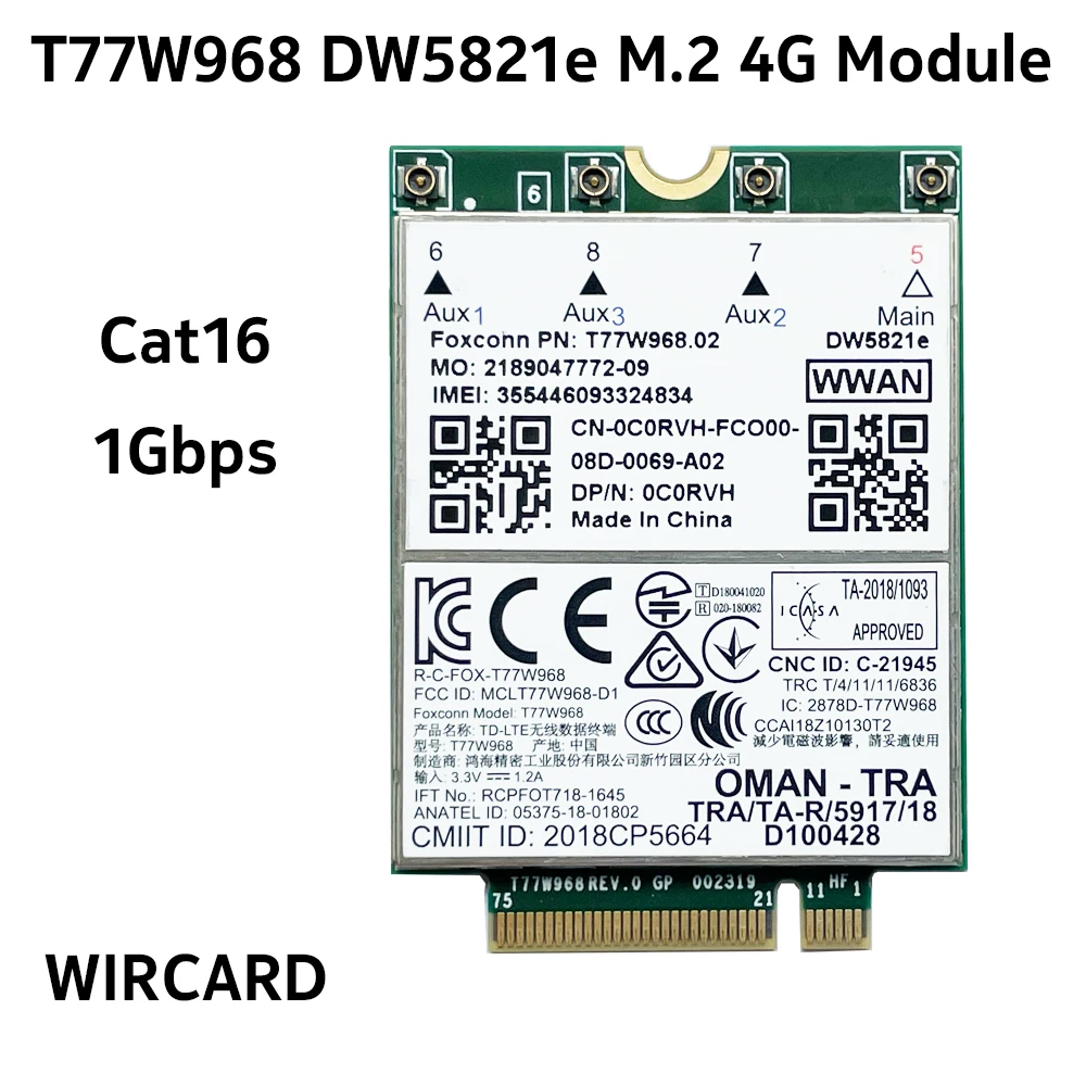 WIRCARD T77W968 DW5821e X20 LTE Cat16 1Gbps FDD-LTE TDD-LTE 4G Module Dành Cho Dành Cho Laptop Dell 5420 5424 7424 7400 thẻ 4G USB Adapter