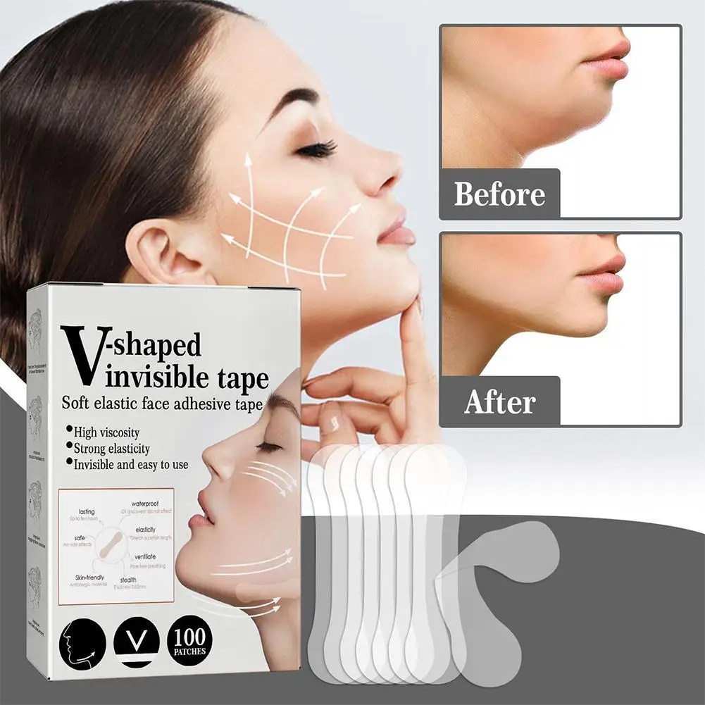 100Pcs/box V Lift Face Sticker Invisible Makeup Adhesive Lift Face Tape Slim Patch Breathable Sticker Lifting Tighten Chin Tool