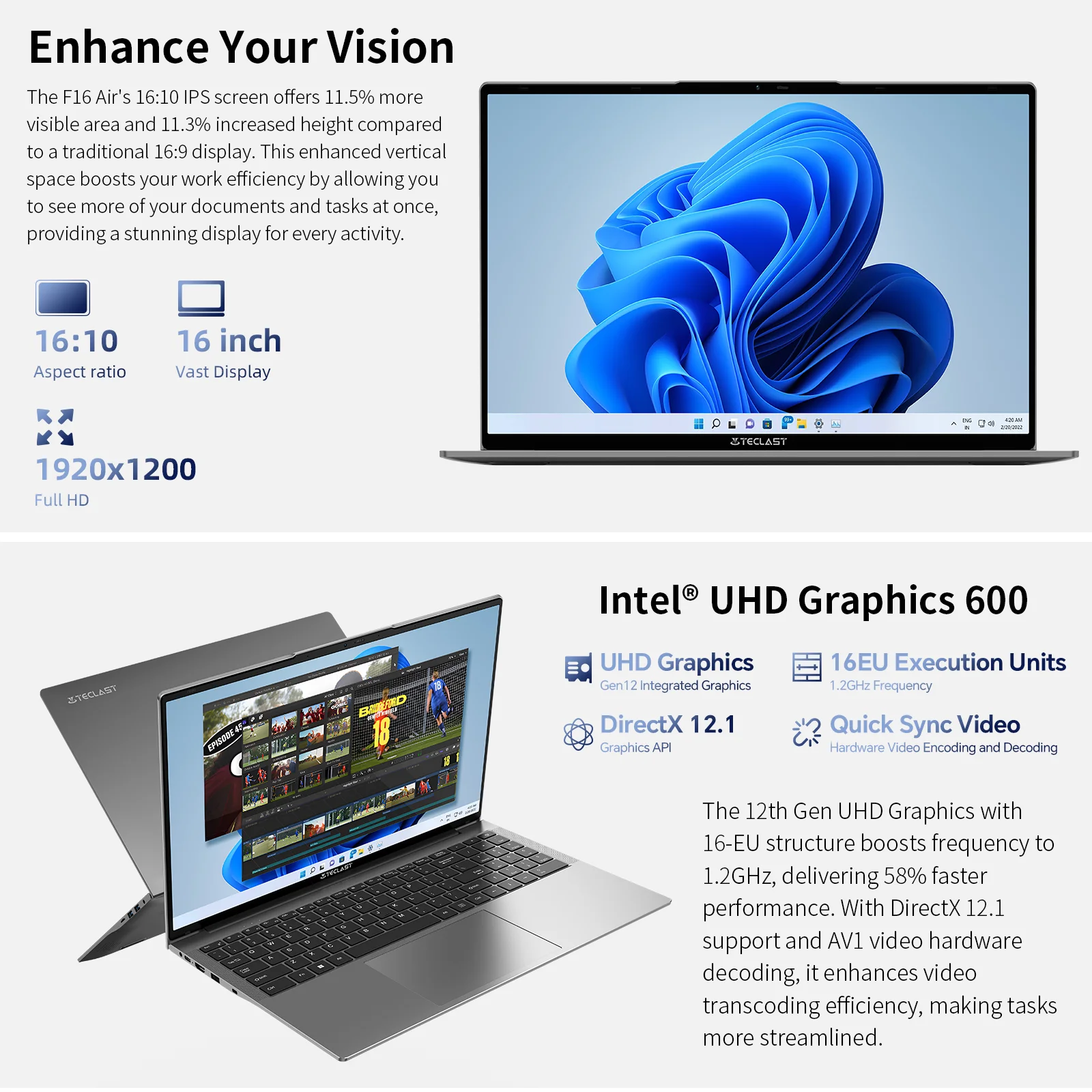 Teclast F16Air 16 pulgadas 180 °   Flip Laptop 16GB RAM 512GB SSD Intel N95 CPU Windows 11 F16 Air Notebook mini-HDMI Teclado retroiluminado