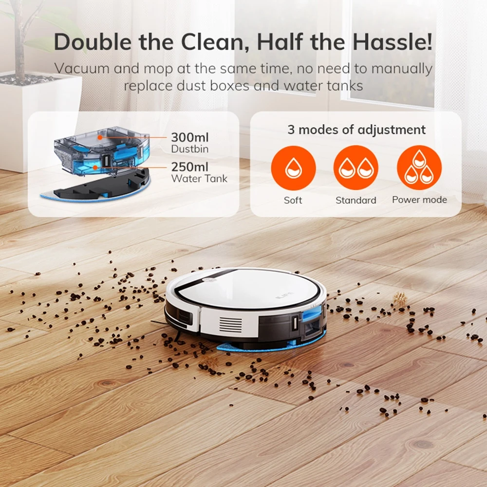 ILIFE V3X Roboterstaubsauger, 2-in-1-Staubsauger und Wischen, 3000 Pa Saugkraft, 300-ml-Mülleimer, 2900-mAh-Akku, App-/Sprachsteuerung