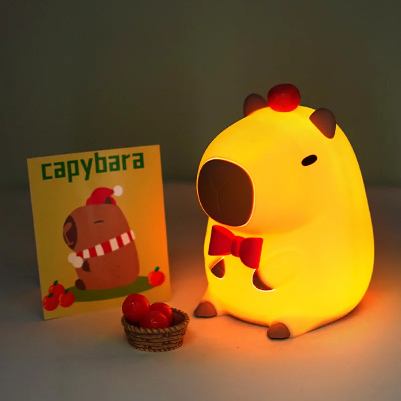 Adorable luz LED nocturna de capibara de silicona, lámpara de animales con Sensor táctil, luz nocturna para niños, decoración de mesita de noche para dormitorio, regalo de cumpleaños