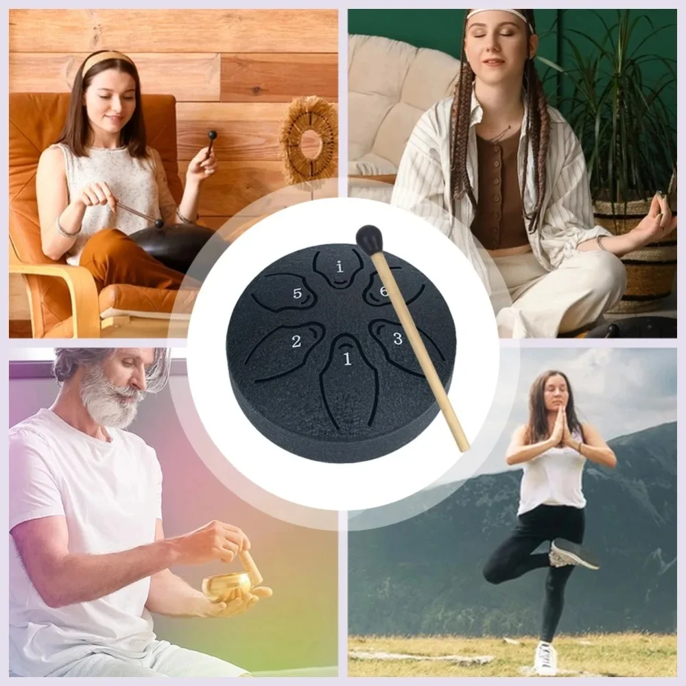 Tambor de língua de aço portátil tambor de chuva mão pan tambor instrumentos musicais de percussão 3 Polegada 6 notas para yoga meditação brinquedo musical