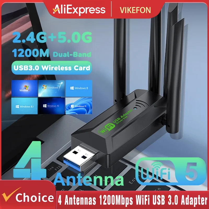 Original 4 Antennen 1200 Mbit/s WiFi USB 3.0 Adapter 2,4G/5 GHZ Dual Band WiFi Dongle Drahtlose Netzwerkkarte 802.11AX Für Win 10/11