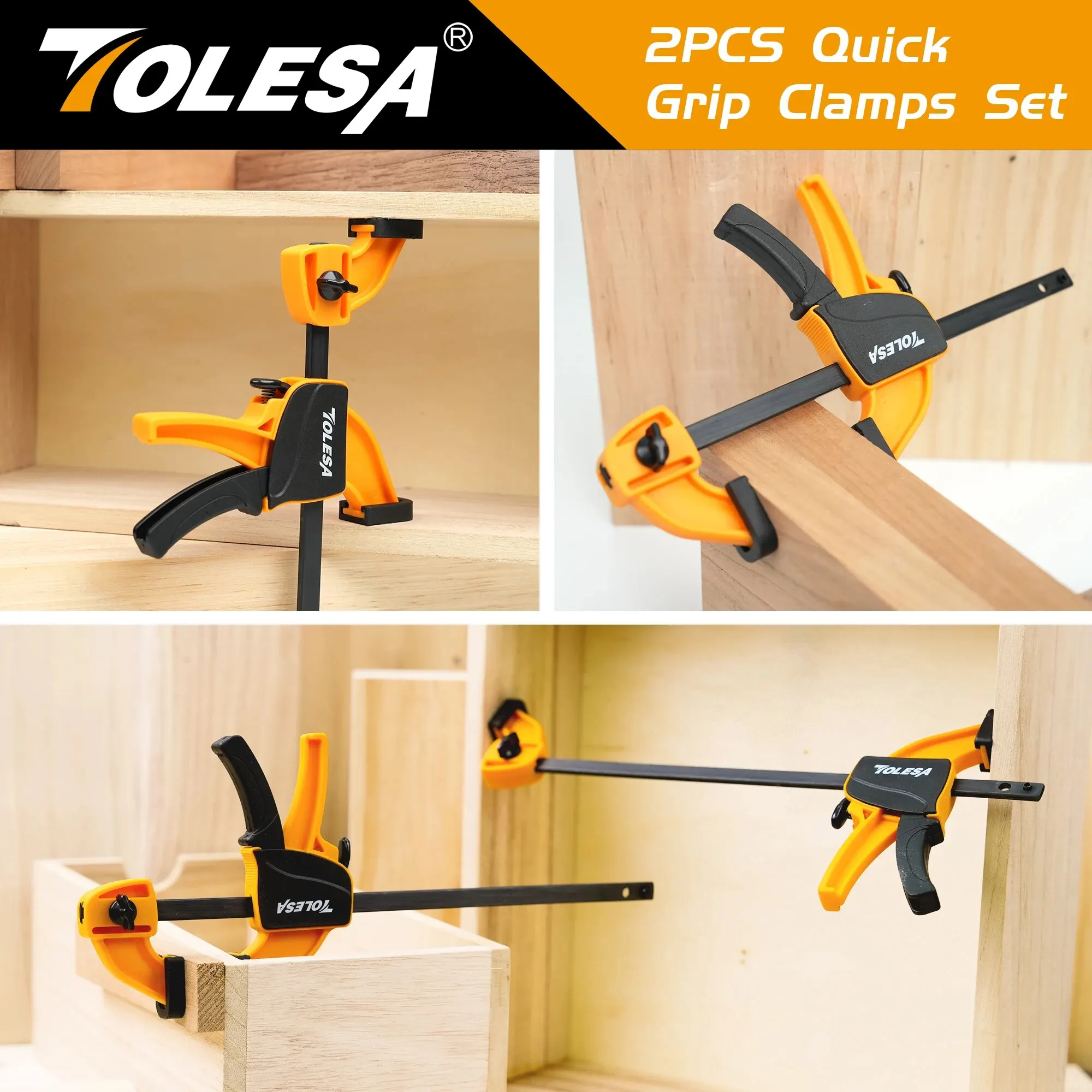 TOLESA 4"/6" Bar Clamps for Woodworking, 2PCS One-Handed Clamp / Spreader, Wood Clamp Set, Light-Duty Quick-Change F Clamp
