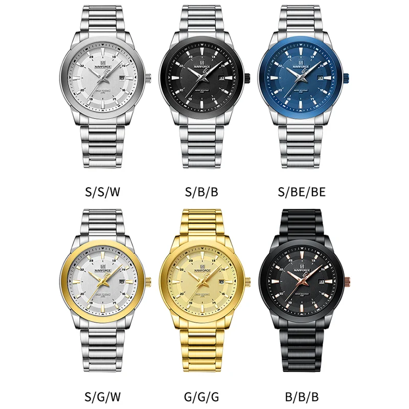 NAVIFORCE-relojes para hombre con correa de acero inoxidable, pulsera deportiva informal de cuarzo, resistente al agua, con fecha, 2024