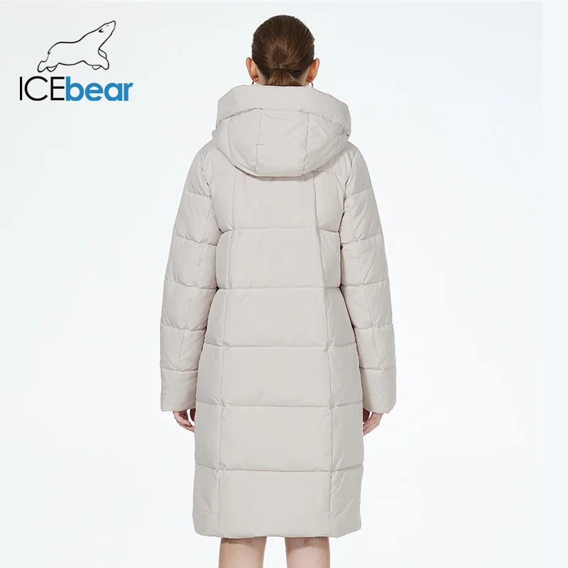 ICEbear-Chaqueta de Invierno para mujer, abrigo largo de algodón con doble botonadura, a prueba de viento, con capucha, GWD3935I, novedad de 2023