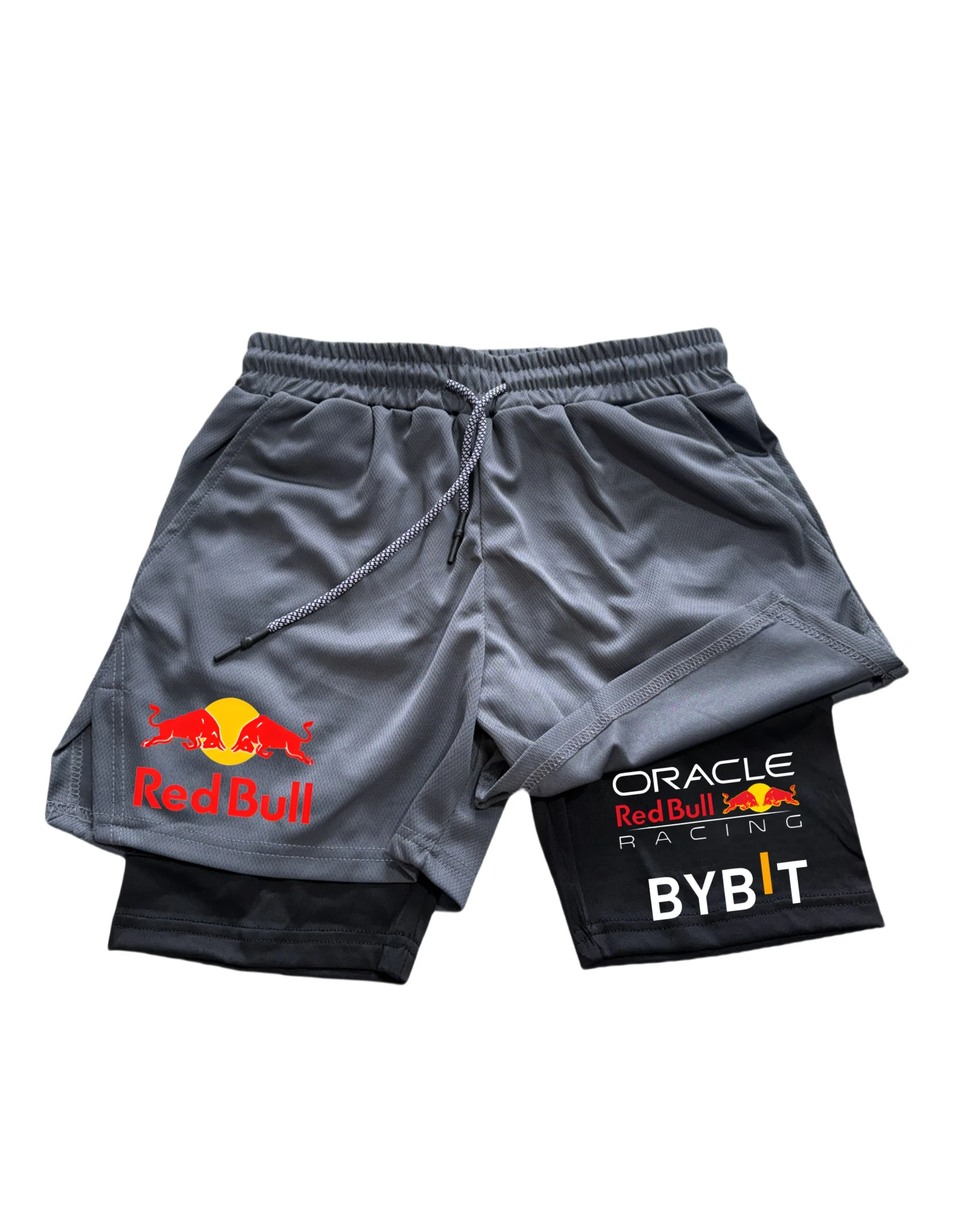 New Men's 2-in-1 Red Bull Sports Shorts Breathable Casual Quick Drying Double-layer Summer Running M-5XL