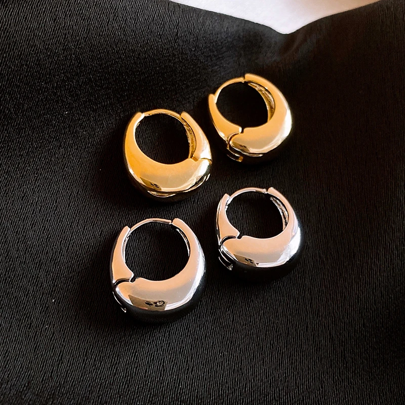 Orecchini a cerchio geometrici in stile metallico per le donne Moda coreana Premium Fibbia per l'orecchio Semplice temperamento pendolare Gioielleria raffinata
