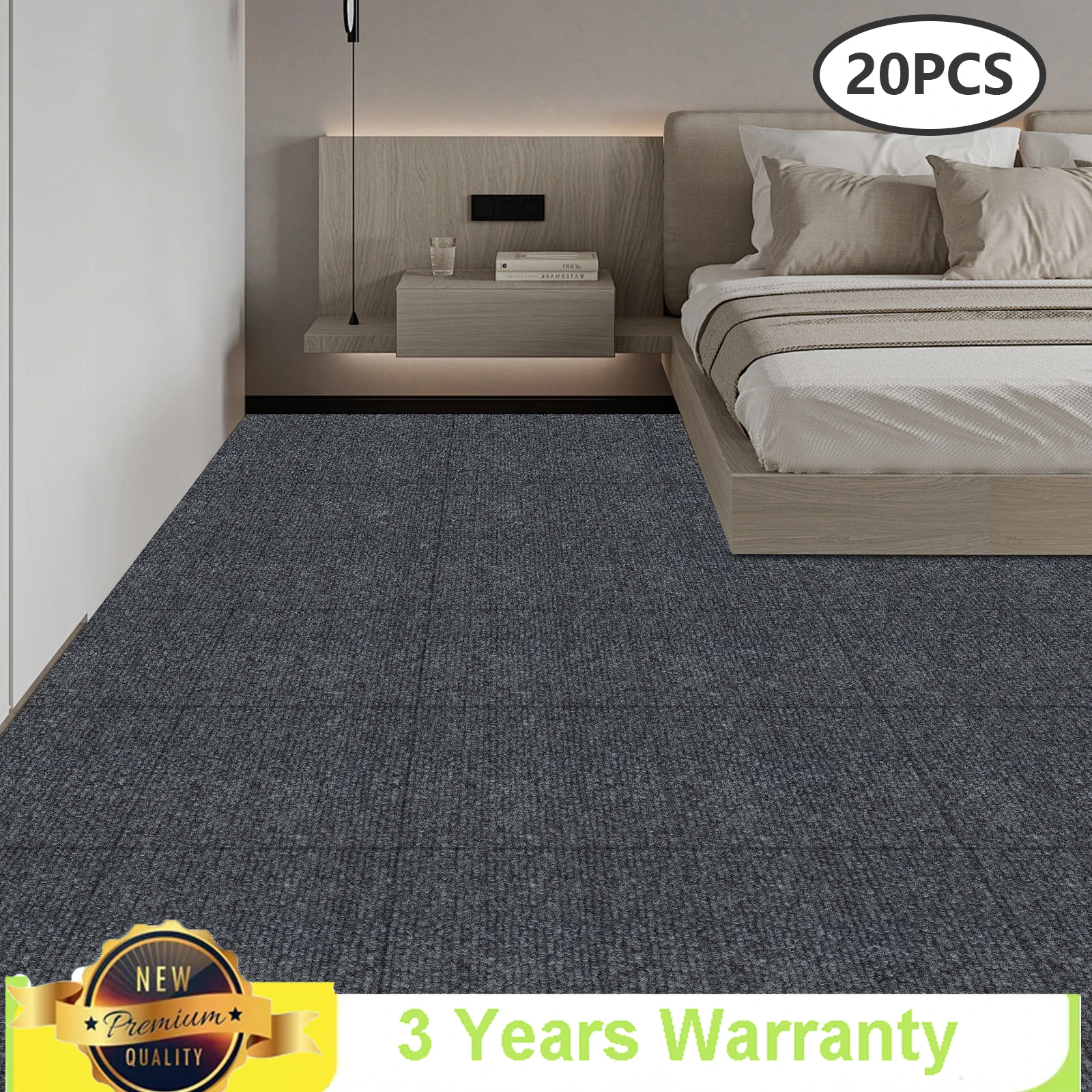 Dark Gray Adsorption Type Self-adhesive Carpet, 20 Pieces Square Flooring Decor Accessories, Non-slip and Noise Reduction Mat