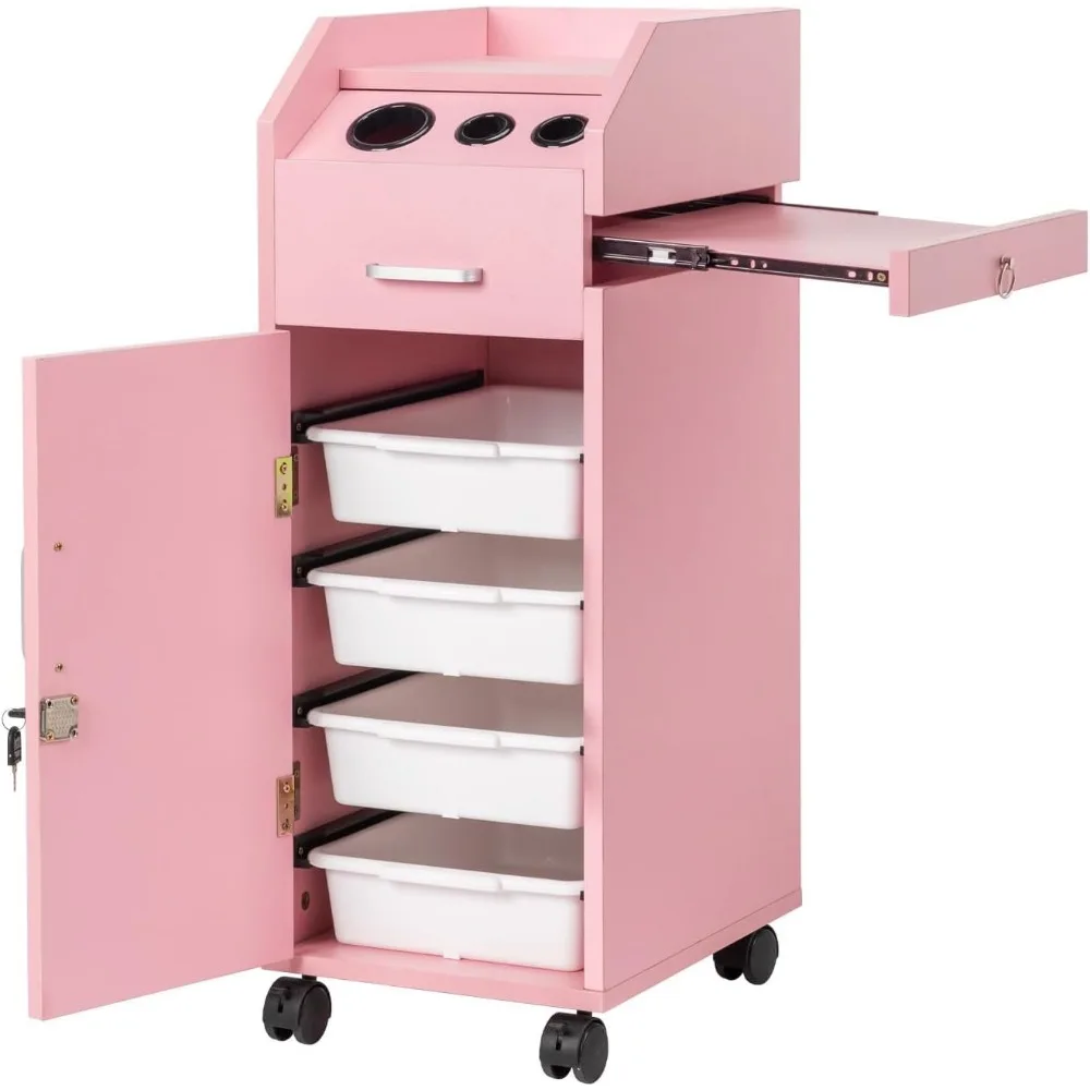 Hair Salon Trolley Cart with Wheels - Lockable Rolling Storage with Drawers for Hairdressing & Makeup Tools